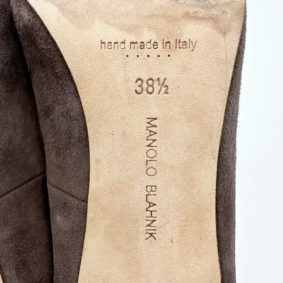 Manolo Blahnik BB Pointed Toe Suede Pumps Chocolate Brown Taupe Size 38.5 - Picture 10 of 15